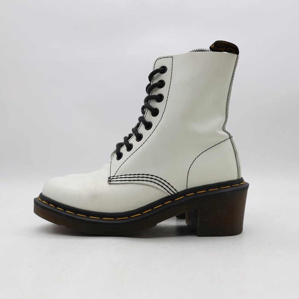 Doc Dr. Martens Clemency Boots Women's 6 White Leather Lace Up Chunky Heel Shoes - Picture 4 of 11